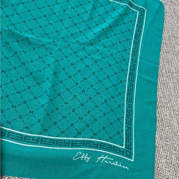 Effy Hematian Sheer Scarf Teal Turquoise Sheer Signature 18.5 x 58 - Picture 2 of 16